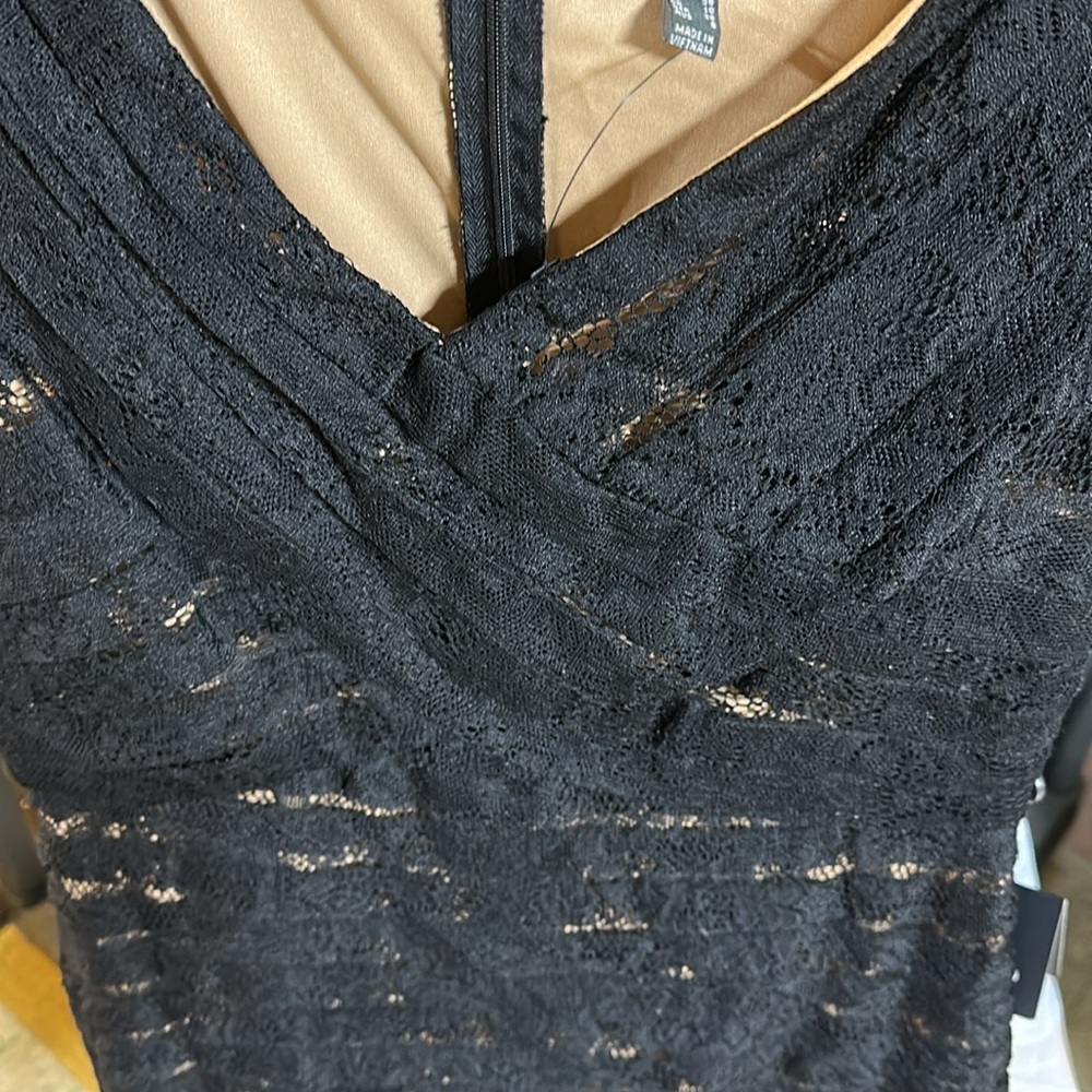 Nwt Adrianna Papell Black Lace Dress 6 nude lining cocktail - Picture 6 of 6